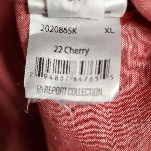 Report Collection Mens 100% Linen Cherry Red Long Sleeve Buttonfront Shirt |XL| - Picture 6 of 8